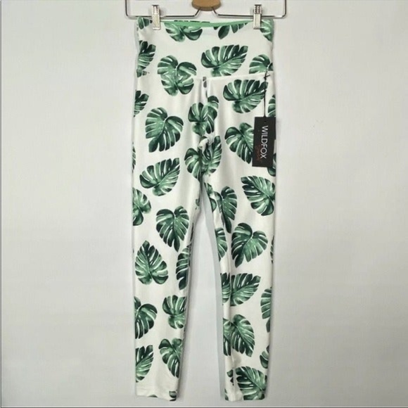 NWT Wildfox Luxe Legging Tropical Banana Leaves White and Green S & M - Picture 3 of 8